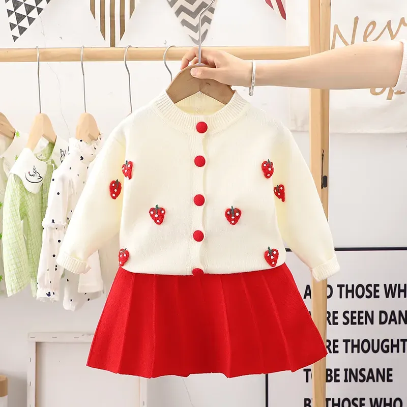 Wholesale Girl'S Winter Fruit Embroidered Sweater And Skirt Knit Two-Piece Set