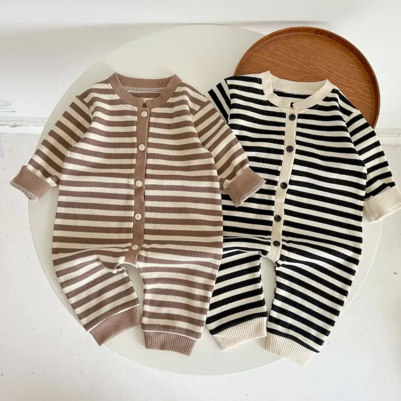 Wholesale Kids Baby Boys Girls Spring Autumn Casual Cute Stripe Long Sleeve Romper
