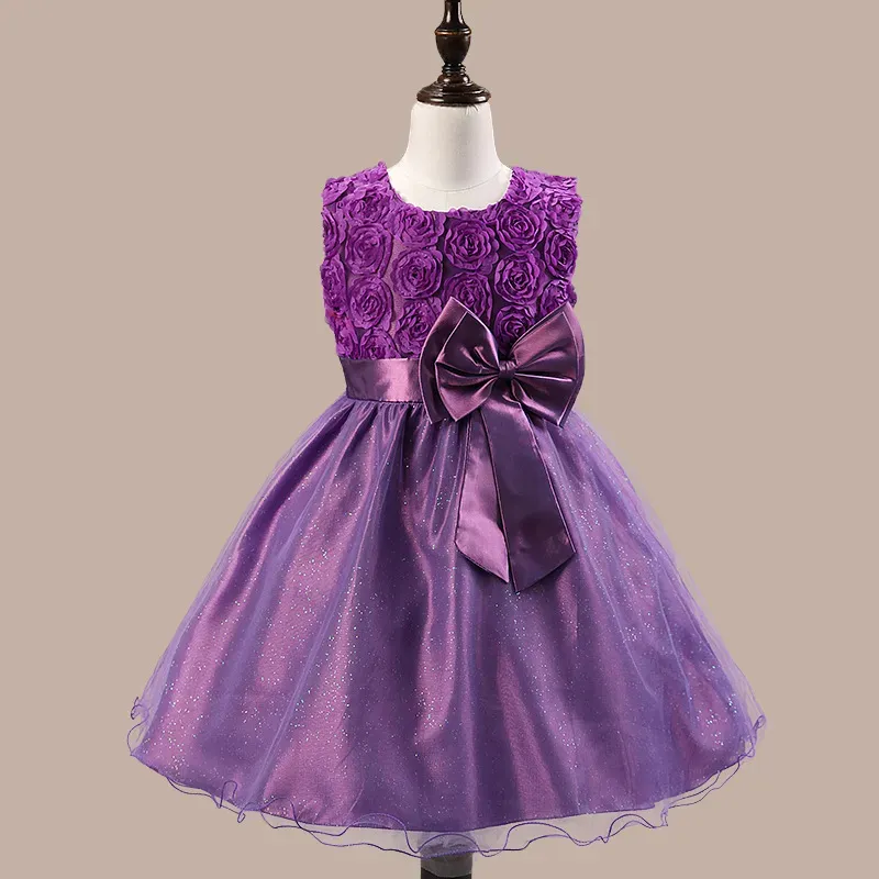 Wholesale Kids Girls Fashion Elegant Flower Bowknot Mesh Sleeveless Party Dress