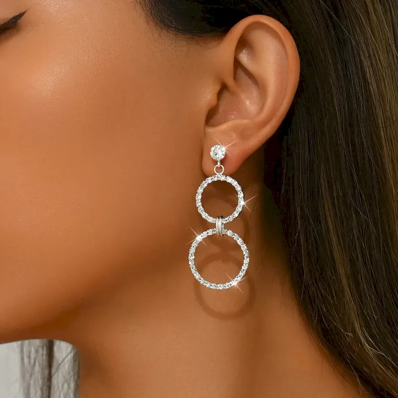 Wholesale Women Fashion Simple Rhinestone Circle Earrings