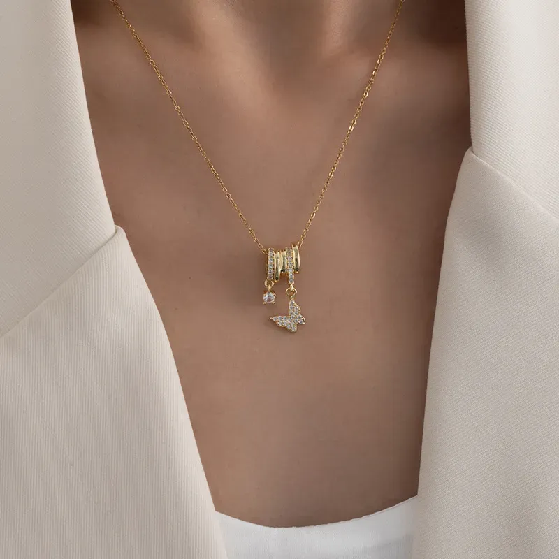 Wholesale Women Fashion Elegant Butterfly Zircon Necklace