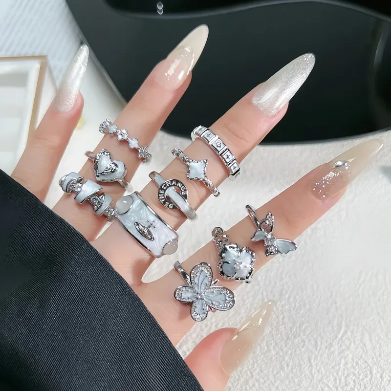 Wholesale Women Fashion Geometric White Glaze Butterfly Ring