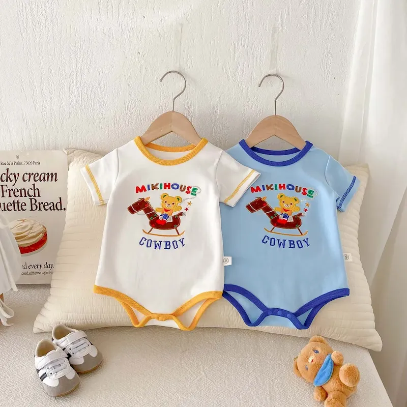 Wholesale Kids Baby Boys Girls Casual Cute Cartoon Print Short Sleeve Romper