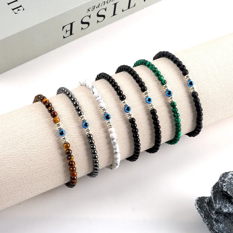 Wholesale Men Fashion Natural Stone Turquoise 6mm Eye Bracelet