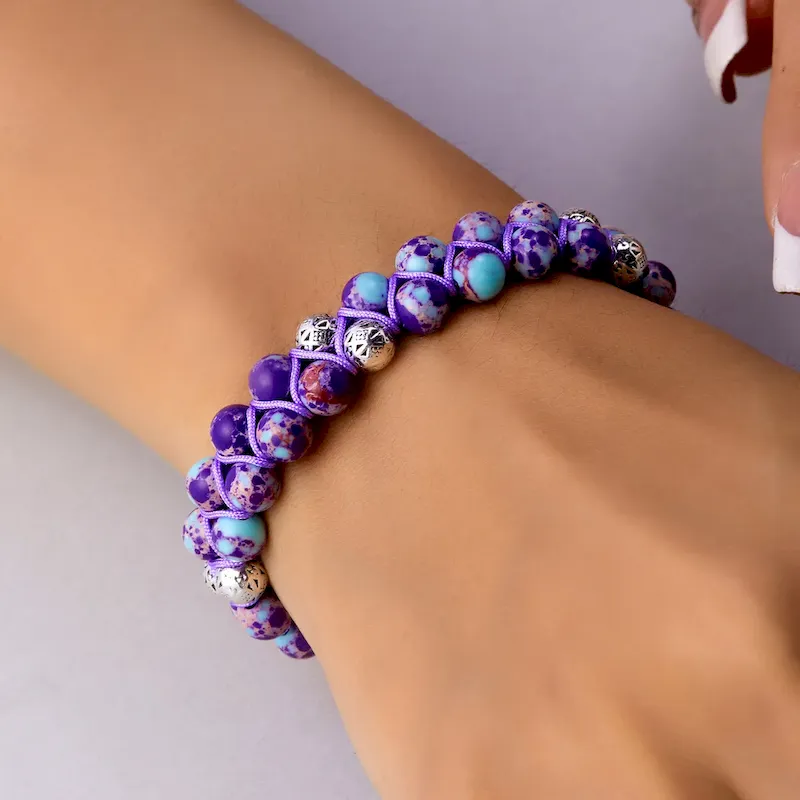 Wholesale Women Fashion Casual Boho Handmade Woven Double-Layer Winding Natural Stone Bracelet