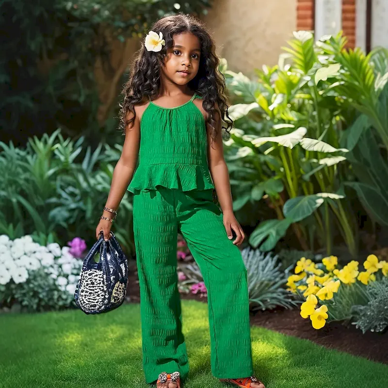 Wholesale Kids Toddler Girls Casual Cute Solid Color Stripe Camisole Trousers Sets