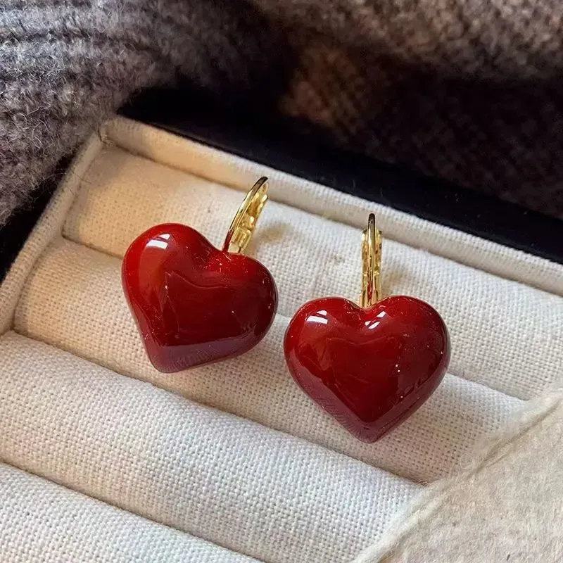 Wholesale Vintage Oil Drop Heart Red Earrings