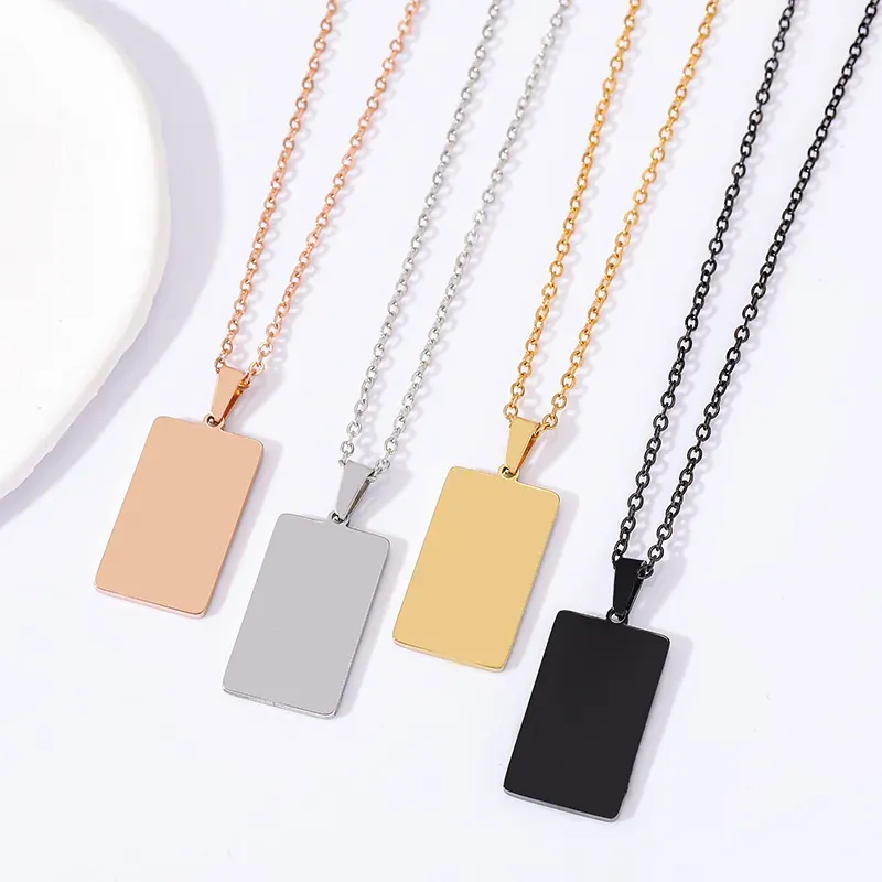 Wholesale Fashion Simple Custom Laser Engraving Metal Rectangular Blank Stainless Steel Necklace