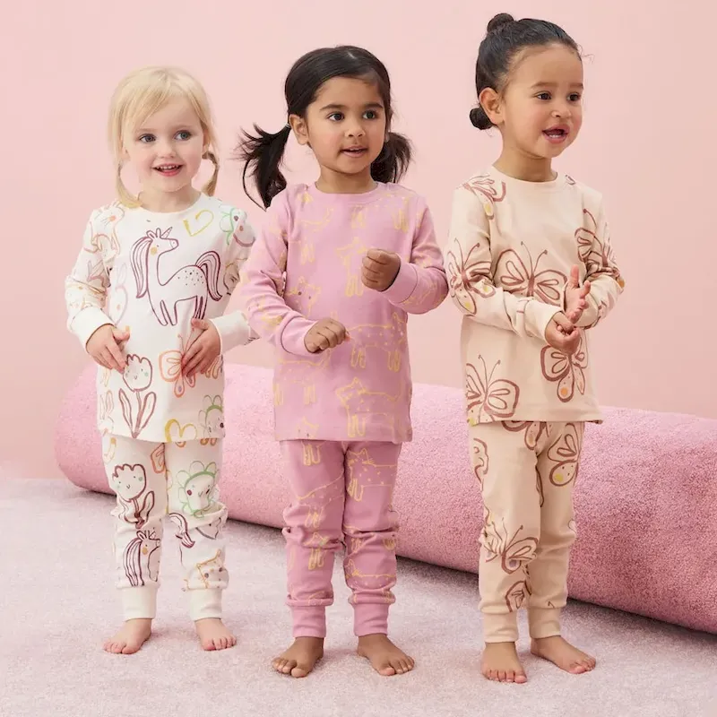 Wholesale Kids Girls' Fashion Autumn And Winter Printed Round-Neck Long Sleeve Sweatshirt Jogger Pants Two-Piece Set