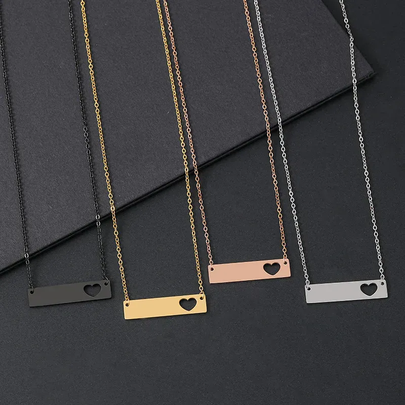 Wholesale Women Fashion Simple Custom Laser Engraving Stainless Steel Hollow O-Chain Necklace
