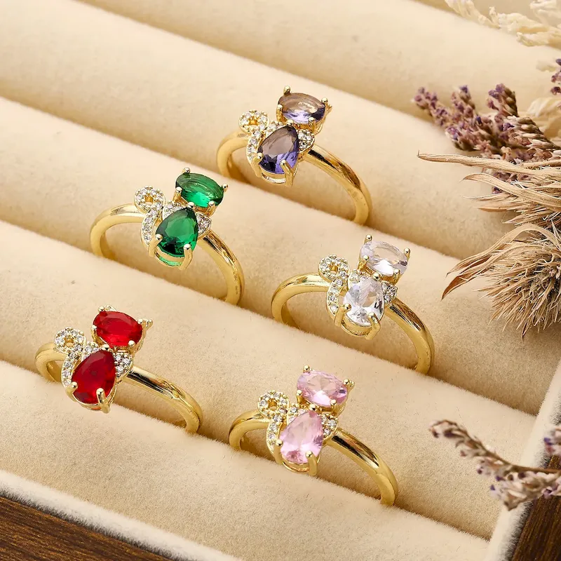 Wholesale Women Fashion Micro-Inlaid Zircon Multicolor Cat Open Ring